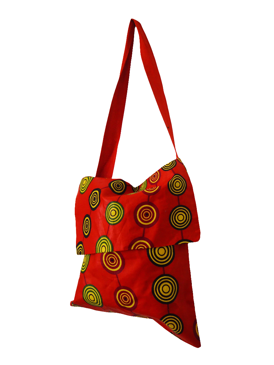 tote bag roja con círculos llena